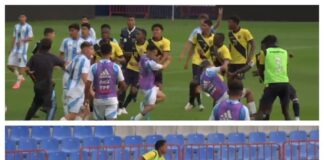 Los jugadores de ambas selecciones se enfrentaron en una pelea. Uno de los jugadores ecuatorianos, en un acto que recordó a la infame escena protagonizada por ├üngelo Preciado años atrás, se defendió utilizando el banderín del córner.