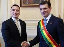 El presidente Daniel Noboa Azín participó este sábado 8 de noviembre de 2025 en la ceremonia de posesión de Rodrigo Paz Pereira como nuevo presidente del Estado Plurinacional de Bolivia, acto oficial que marca el inicio de un nuevo periodo de gobierno de cinco años en ese país.